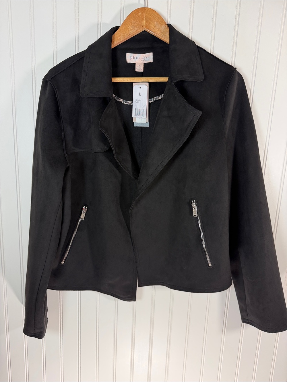Philosophy Classic Black Suede Moto Jacket - Women's Size Large NWT
